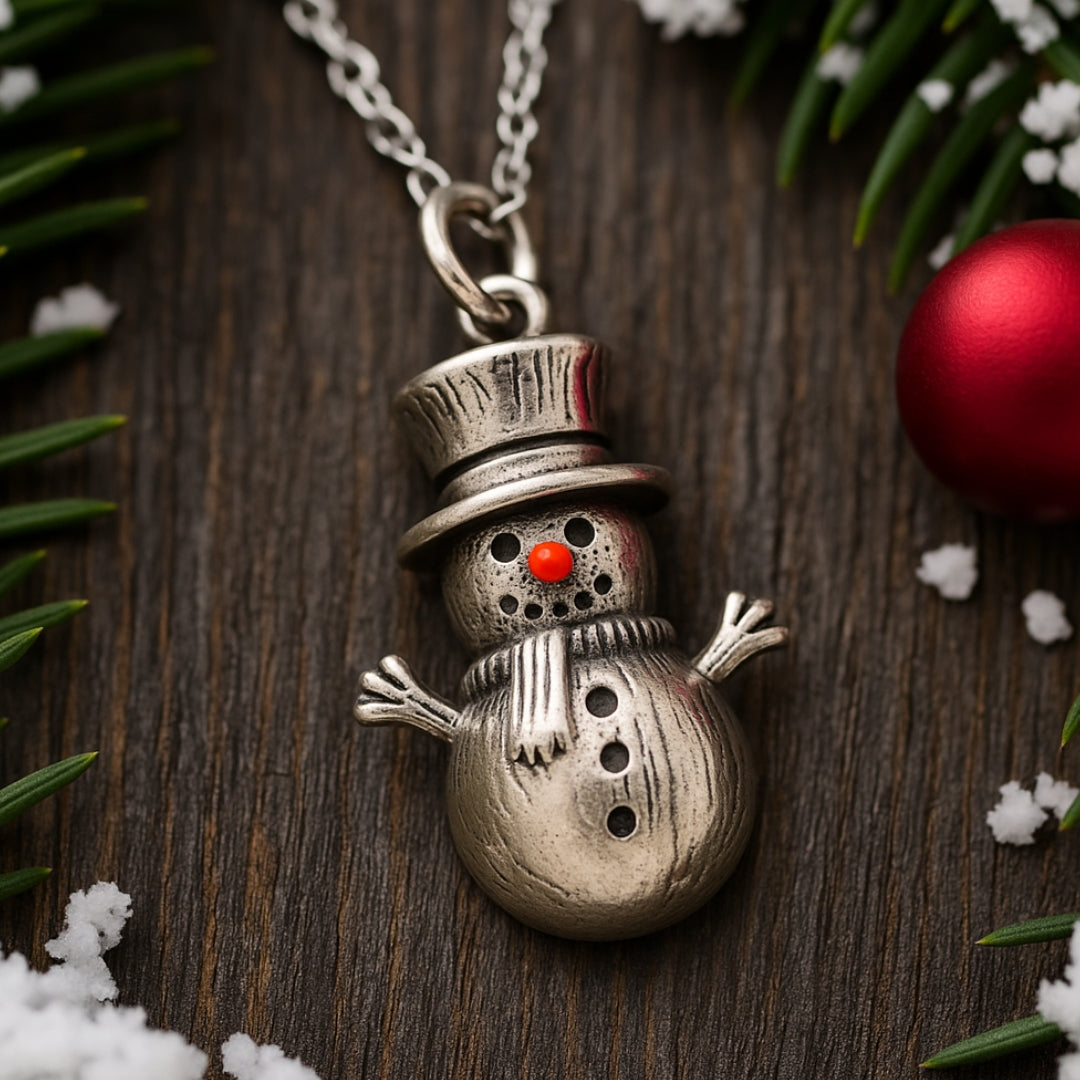 Snowman Pendant Necklace for Winter in Silver Colour