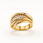 Wavy Layered Zirconia Stacking Ring in Gold Colour