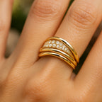 Wavy Layered Zirconia Stacking Ring in Gold Colour