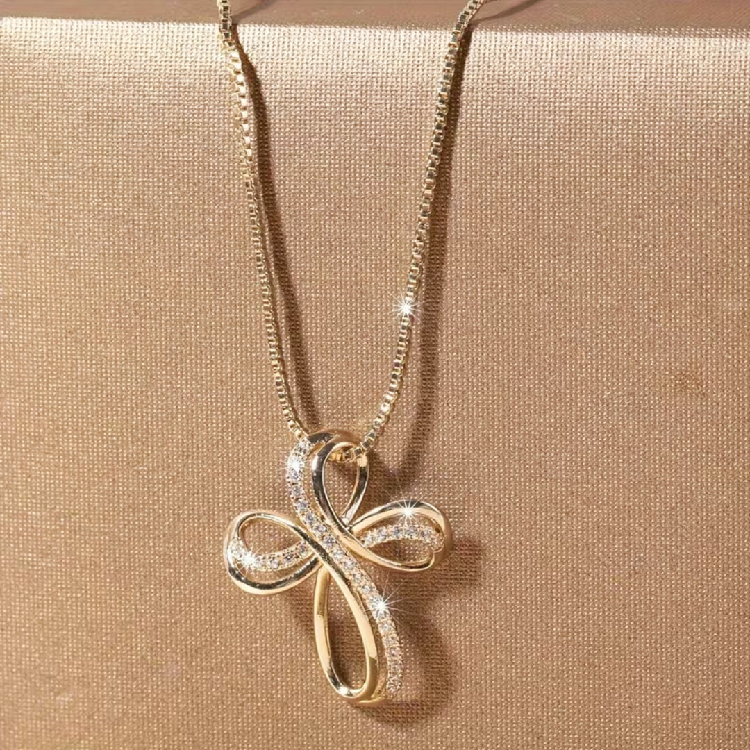 Pavé Infinity Cross Pendant Necklace with Sparkling Finish
