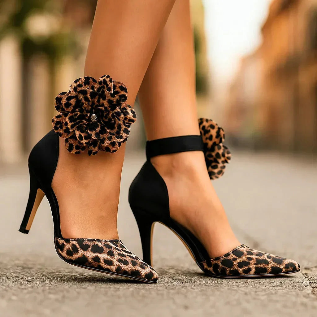 Pointed Toe Heels with Floral and Leopard Detail