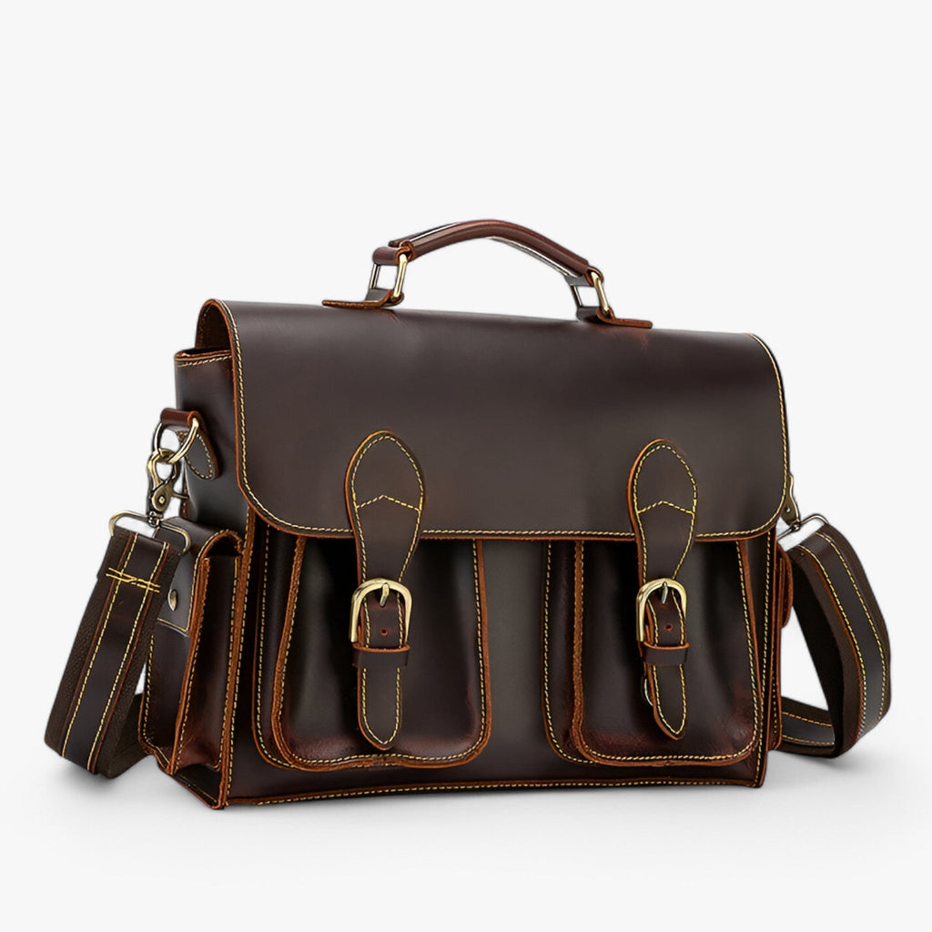Maletín retro de piel sintética con bolsillo para portátil
