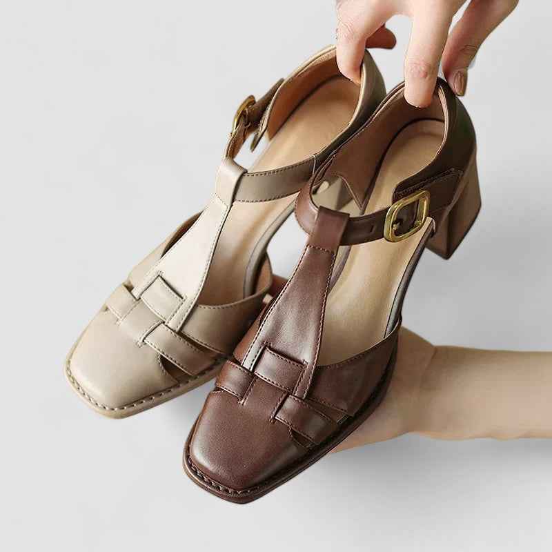 Orthopedic T-Strap Block Heels for All-Day Comfort