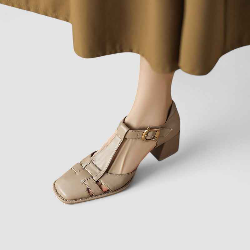 Orthopedic T-Strap Block Heels for All-Day Comfort