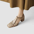 Orthopedic T-Strap Block Heels for All-Day Comfort