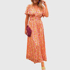 Floral V-Neck Summer Dress with Defined Waist