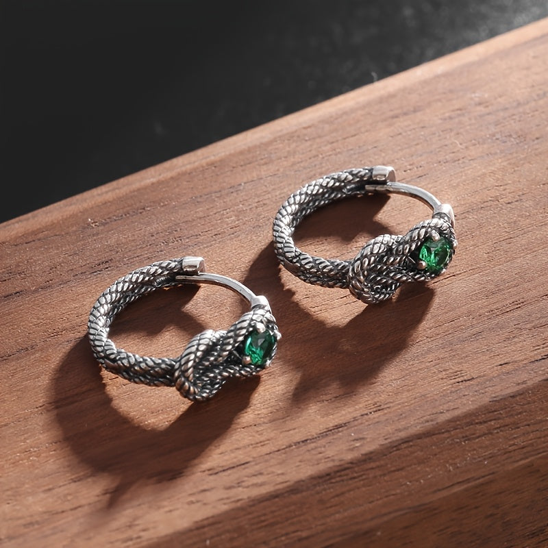 Vintage Green Cubic Zirconia Earrings in Silver Colour