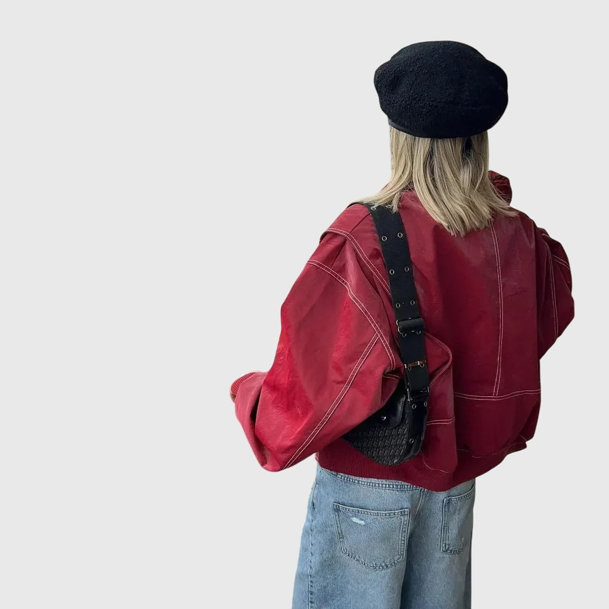 Oversized Leather Look Jacket in Bold Red