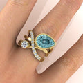 Vintage-Style Ring with Blue-Green Crystal Drop Detail