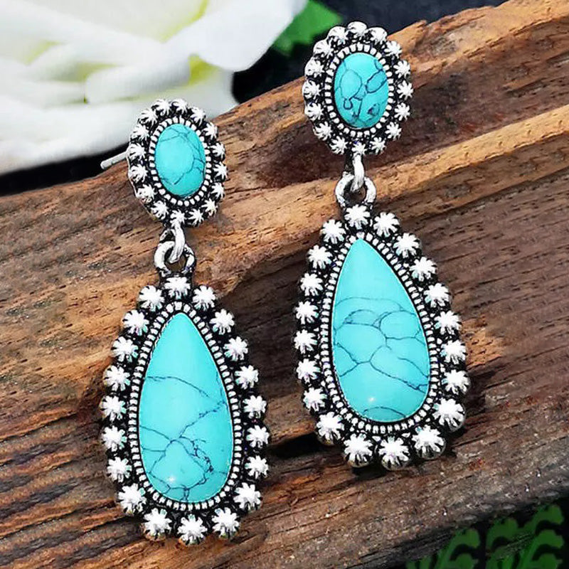 Vintage Oversized Blue-Green Teardrop Drop Earrings