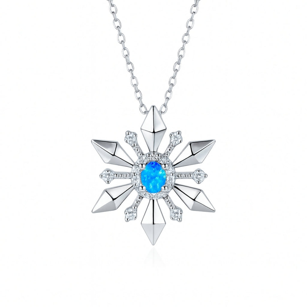 Snowflake Pendant Necklace with Blue Crystal Sparkle