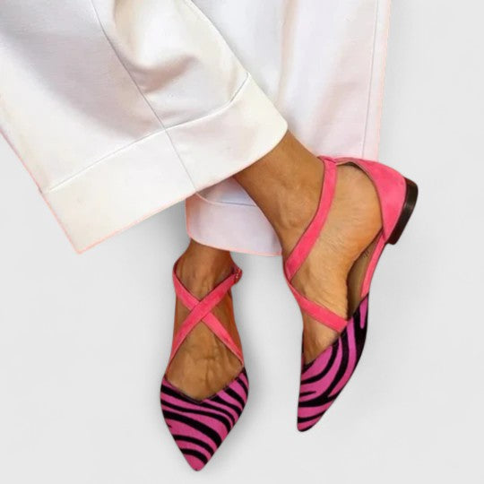 Zebra Print Ballerina Flats with Strap Detail