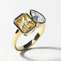 White and Yellow Glass Stone Ring with Bright Setting