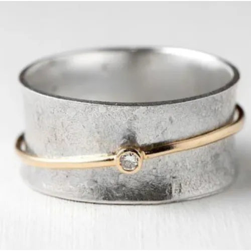 Open Band Ring with Sphere Accent in Silver Colour and Gold Colour