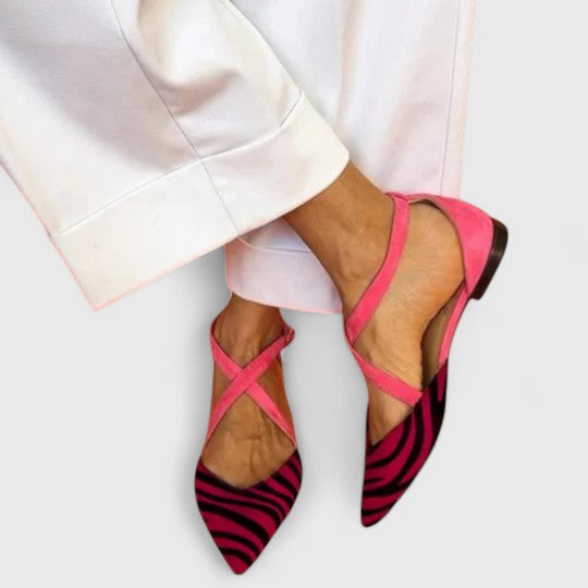 Zebra Print Ballerina Flats with Strap Detail