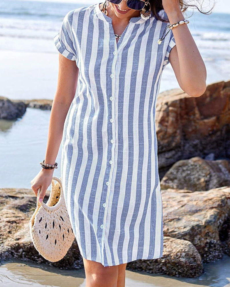 Striped Shirt Dress with Flattering Vertical Lines