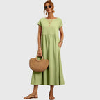 Casual Midi Dress with Short Sleeves and Pockets