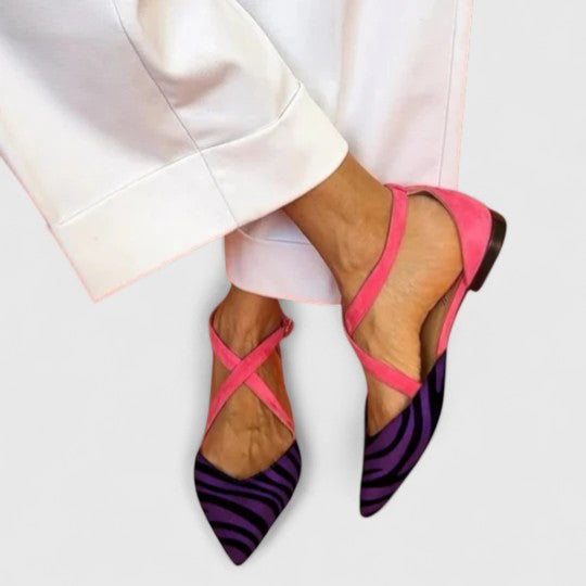 Zebra Print Ballerina Flats with Strap Detail