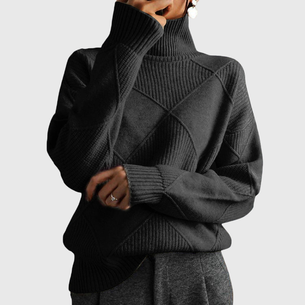Geometric Pattern Turtleneck Jumper in Soft Knit
