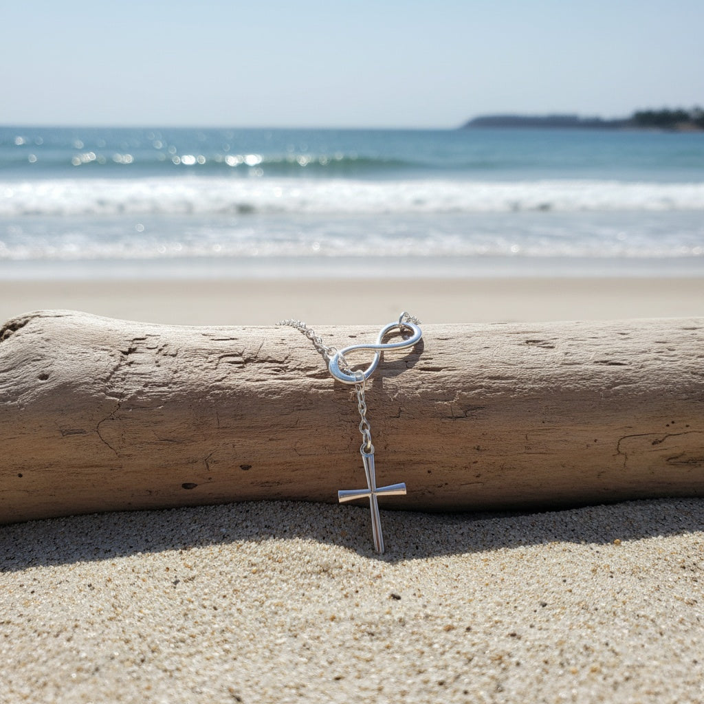 Simple Infinity Cross Short Necklace in Gold Colour