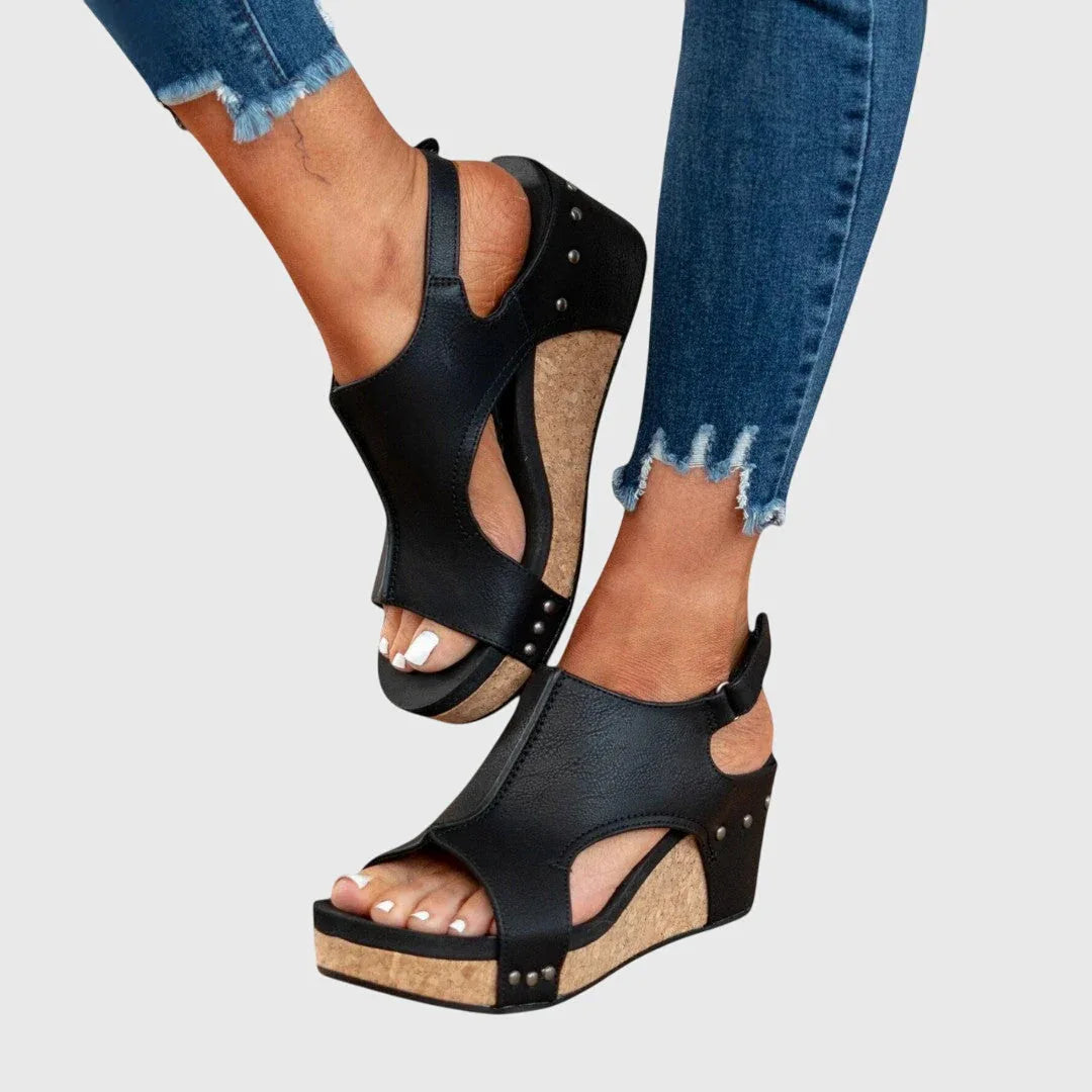 Wedge Sandals with Buckle Strap and Cushioned Footbed