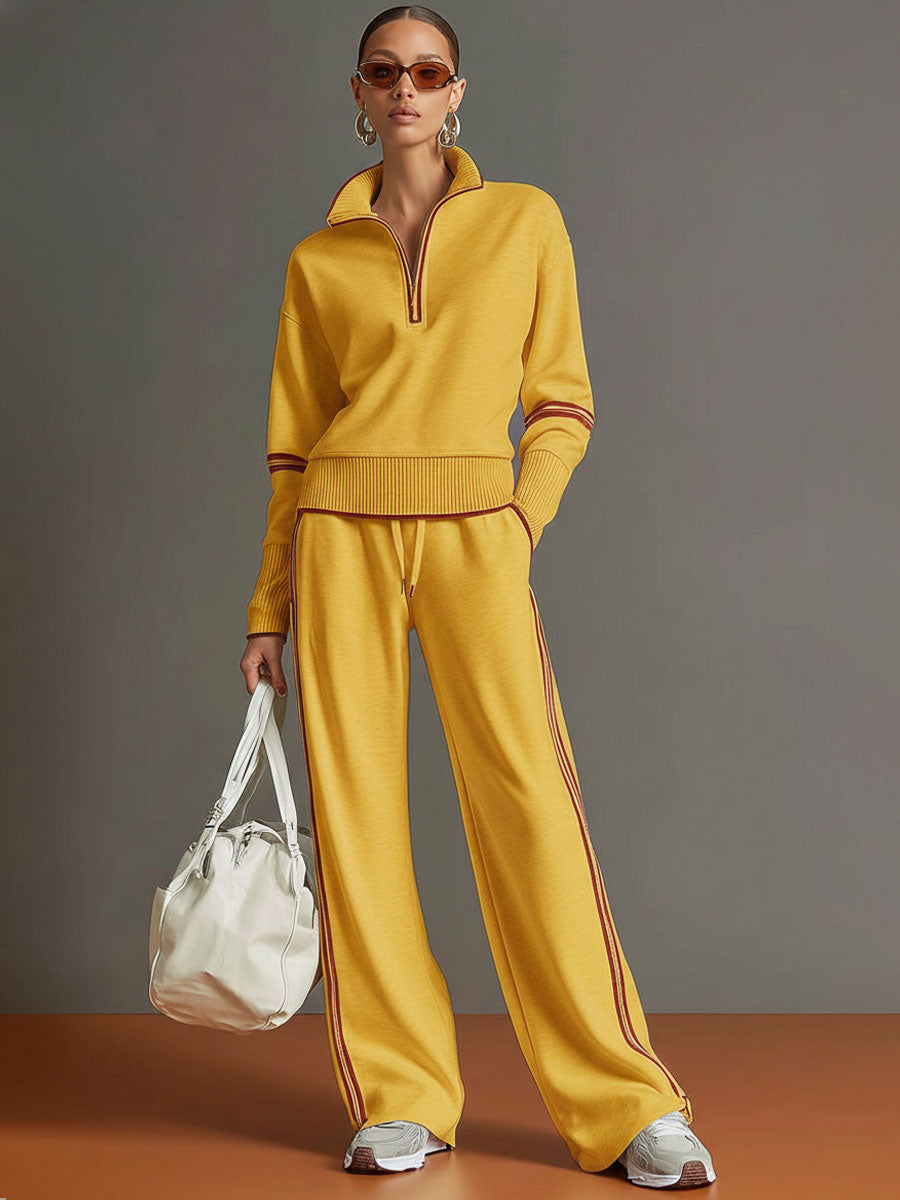 Conjunto de dos piezas de rayas con blusa y pantalones de pierna ancha