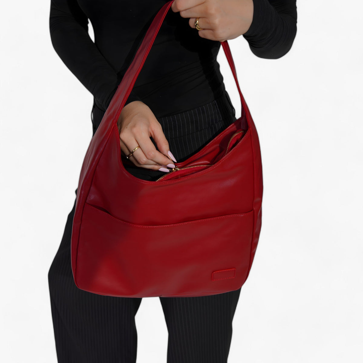 Round Shoulder Bag with Zip Closure and Laptop Space