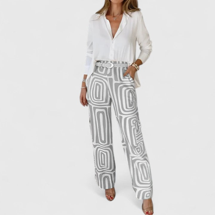 Geometric Print Two Piece Set with Belt