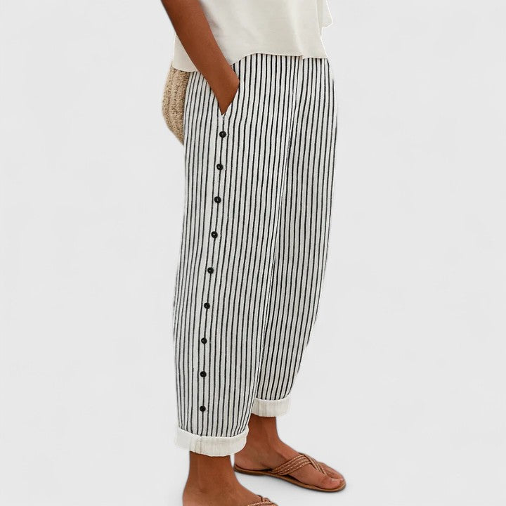 Nautical Stripe Trousers with Slimming Vertical Line