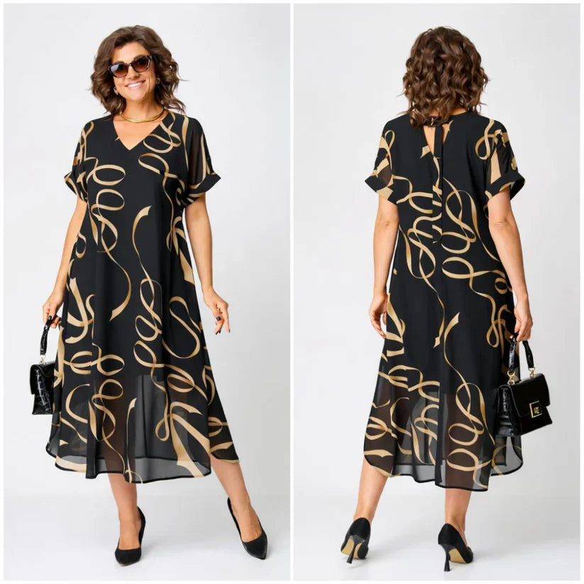 Soft V-Neck Midi Dress with Relaxed Fit