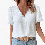 Blusa de algodón de estilo vintage con ribete de encaje y mangas abullonadas