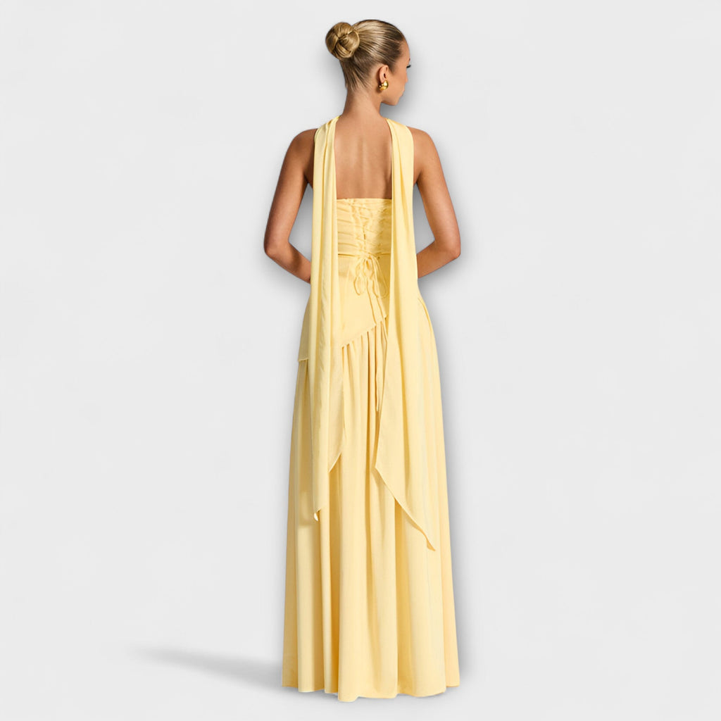 Strapless Maxi Dress with Contrast Bodice and Side Slit