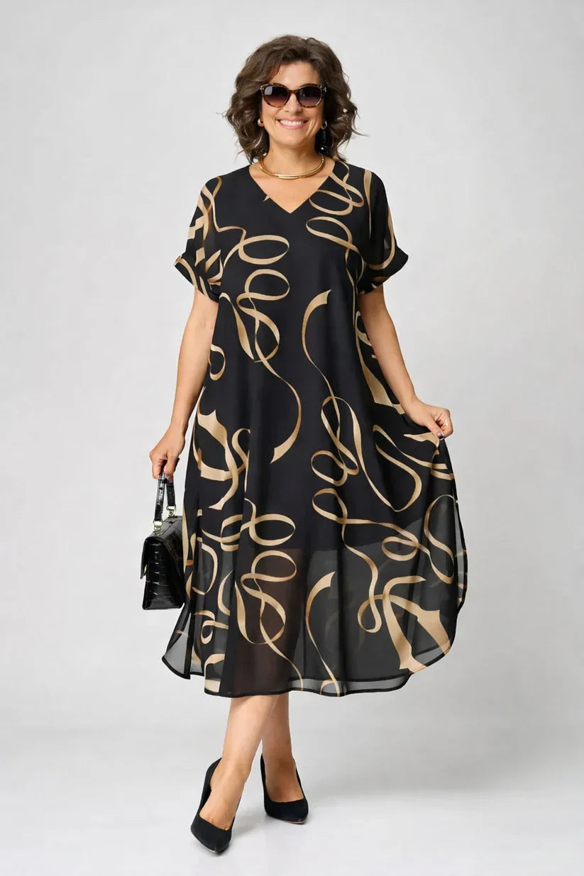 Soft V-Neck Midi Dress with Relaxed Fit