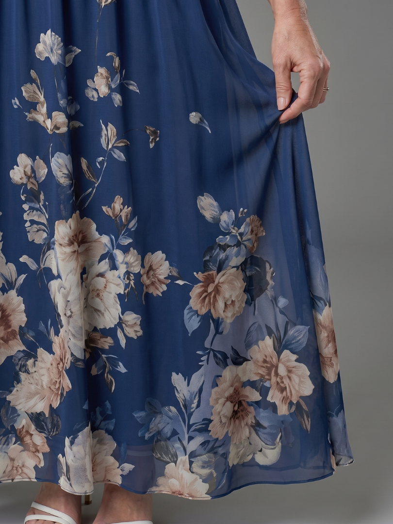 Sleeveless V-Neck Floral Print Midi Dress
