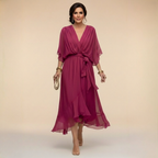 Flowing V-neck dress with soft draping detail
