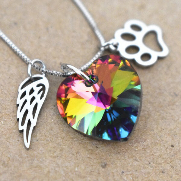 Rainbow Memorial Heart Pendant Necklace with Gentle Meaning