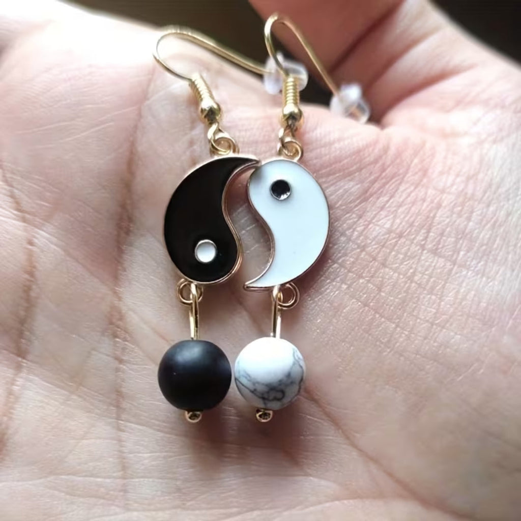 Yin Yang Drop Earrings with Balanced Design and Graphic Contrast