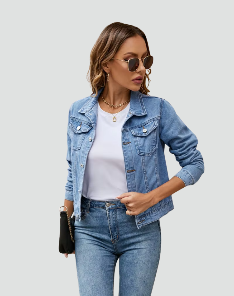 Denim Jacket with Button Closure and Pockets