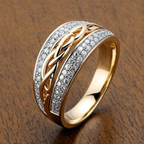 Vintage-Style Inlaid Zirconia Ring in Gold Colour with Smooth Band