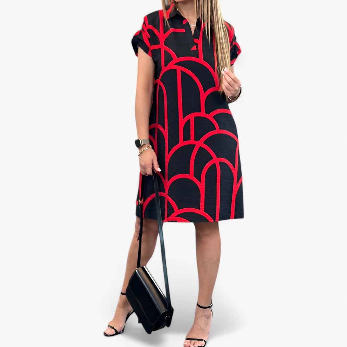 Vestido midi por capas con manga corta y caída fluida