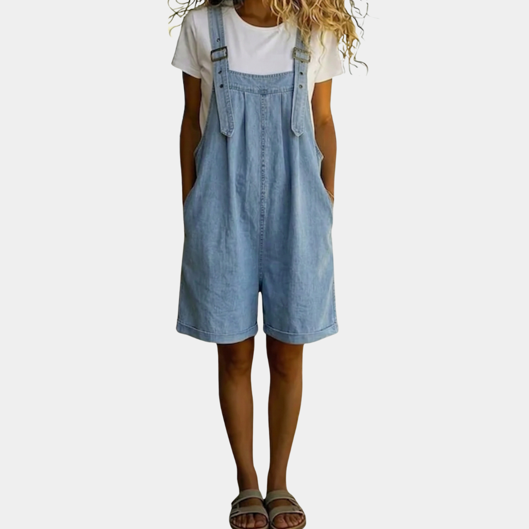 Denim-look short dungarees with adjustable shoulder straps