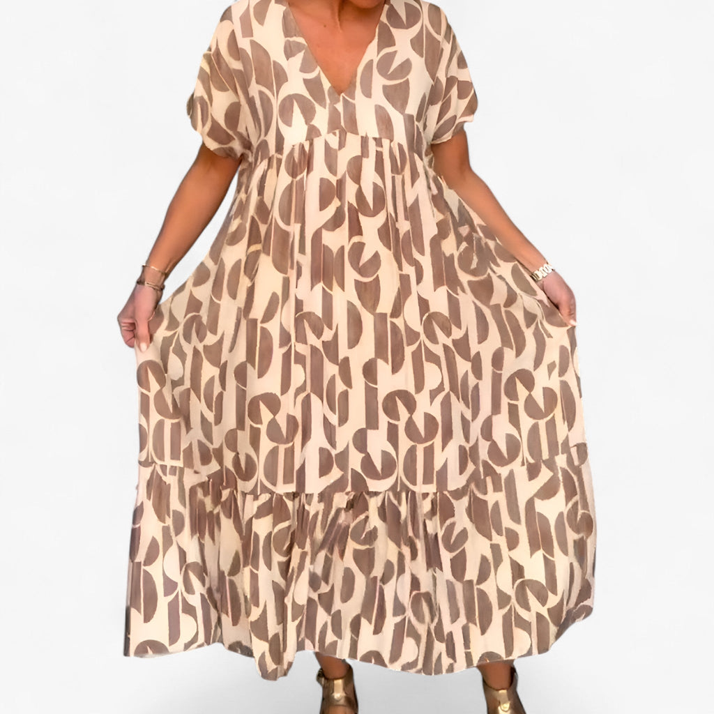 Vestido ligero con cuello de pico en un tejido de verano transpirable