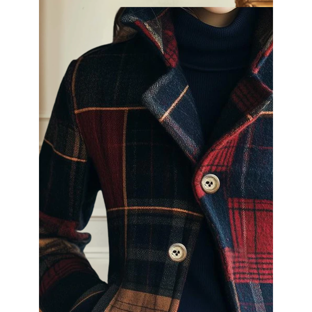Plaid Jacket with Stand Collar and Button Front