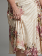 Floral Stripe Print Wrap Midi Dress with Flutter Sleeves