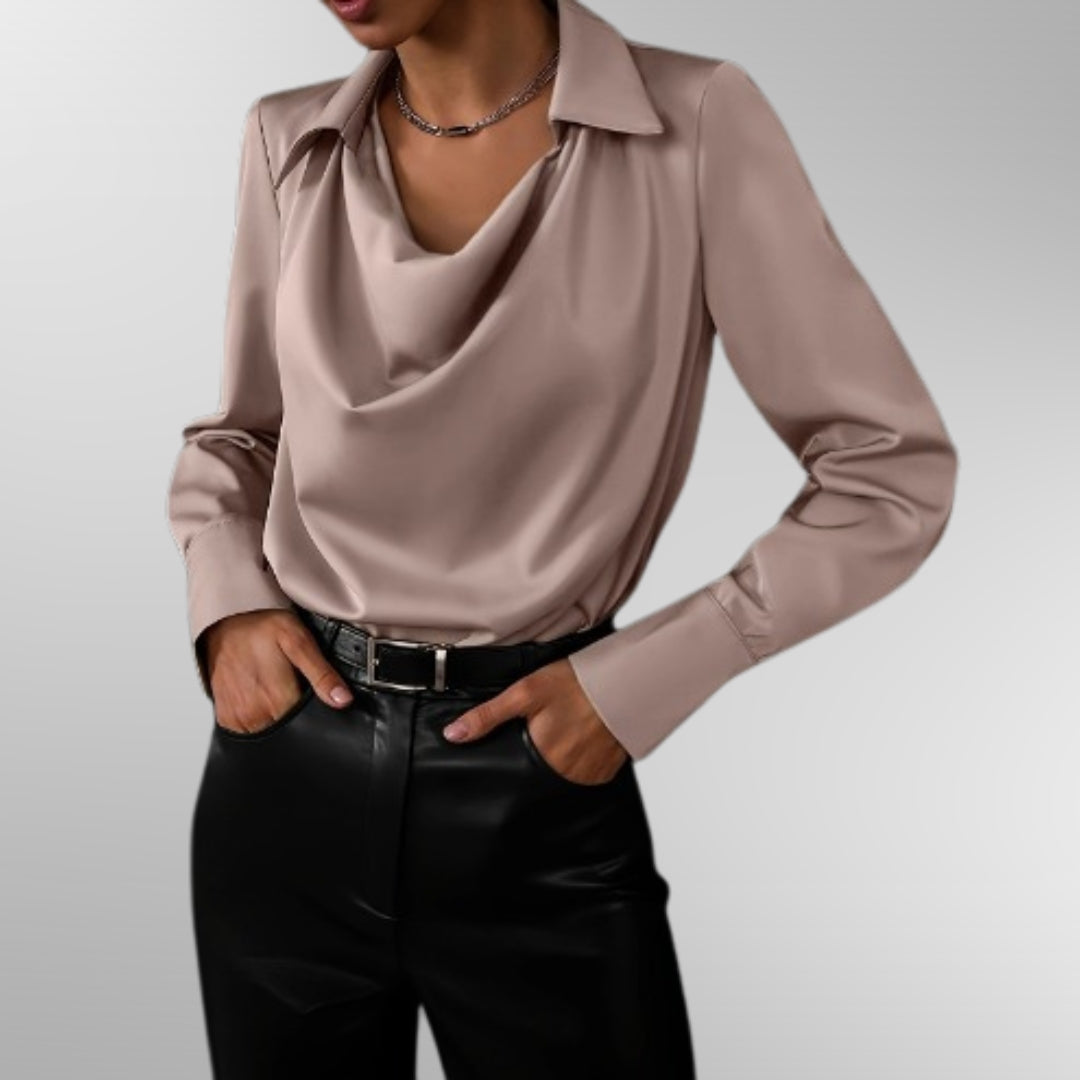 Satin Look Blouse with Draped Neckline