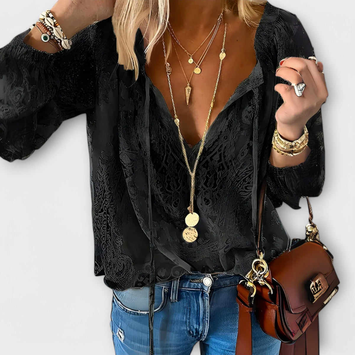 Lace Detail Blouse with Tie Neckline
