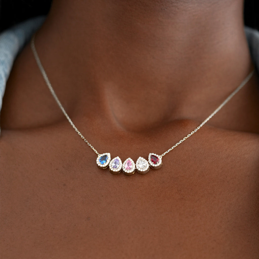 Teardrop Family Birth Month Stone Necklace for Mothers