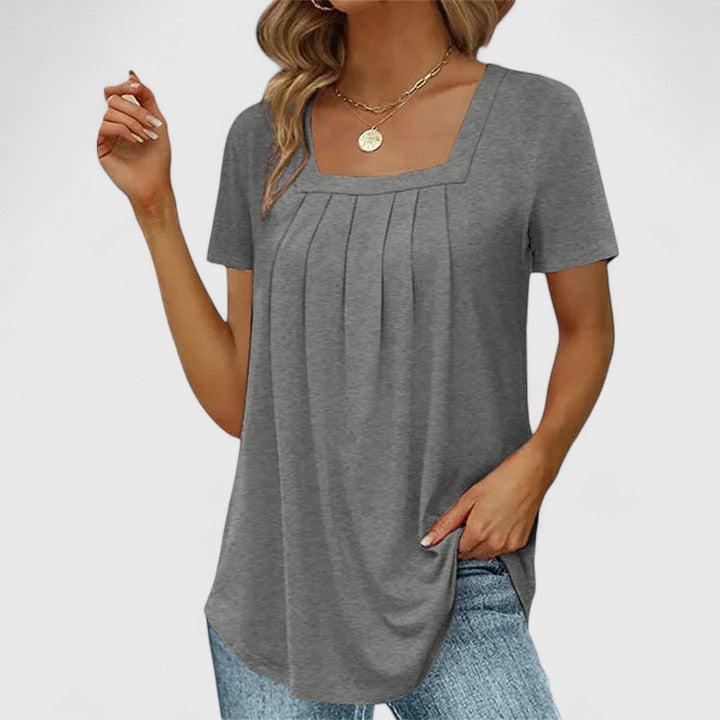 Square Neck Blouse with Delicate Pleats