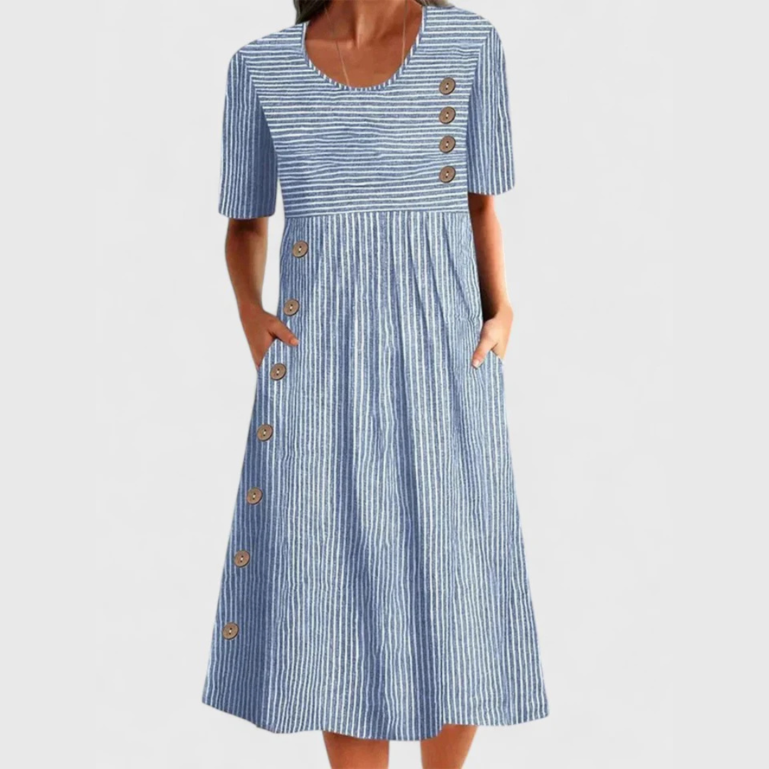 Vestido midi transpirable de raya diplomática con bolsillos laterales