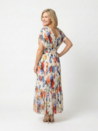 Vestido midi floral plisado con escote de pico